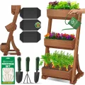 KESSER® Hochbeet mit 4 Etagen Premium Blumenkasten Blumentreppe Pflanztreppe Gemüsebeet Kräuterbeet Pflanzkübel Frühbeet Blumenbeet Pflanzkasten mit Gartenvlies - Beet inkl. Schaufelset, Braun - Thumbnail 9