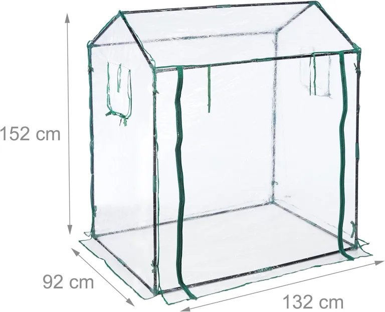 Relaxdays Foliengewächshaus, PVC-Folie, aufrollbare Tür & Fenster, HBT: 152x132x92 cm, Gewächshaus Tomaten, transparent – Bild 4