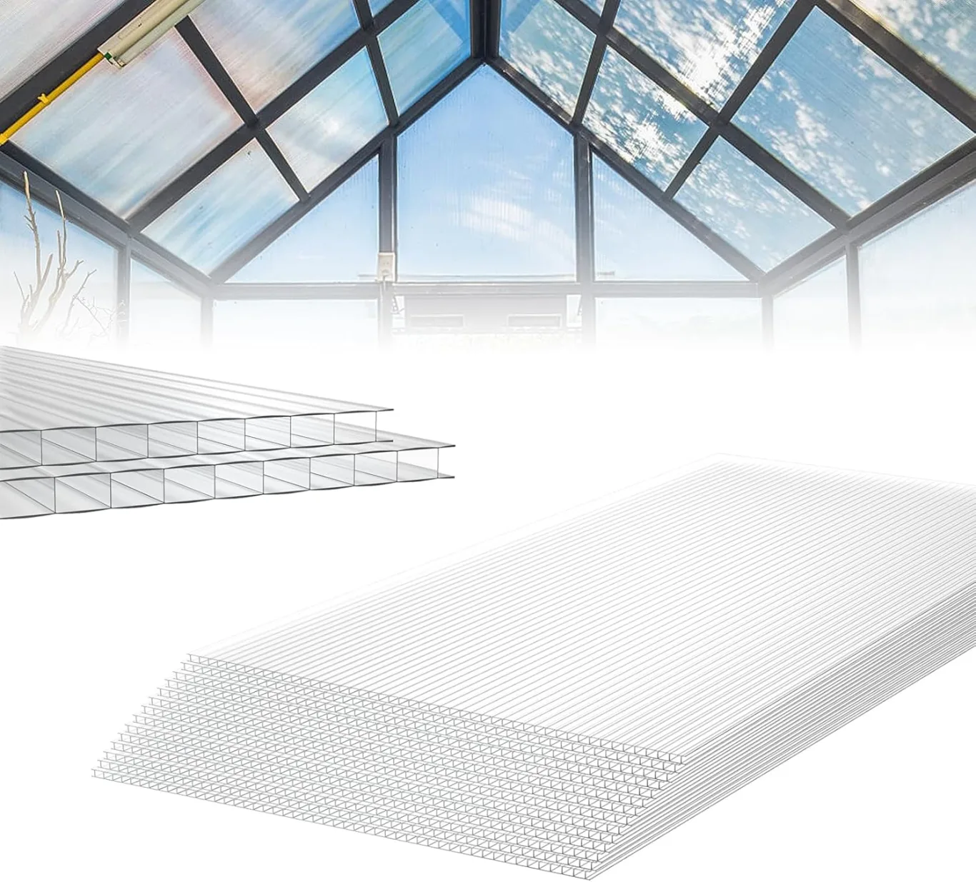 LARS360 14 Stück Polycarbonat Hohlkammerstegplatten Ersatzplatten 1210x605x4mm ca. 10,25 m² Doppelstegplatte Stoßsicheren und UV-Beständigen für Gewächshaus Gartenbau Carports - Bild 1
