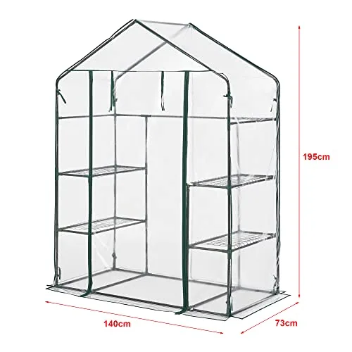 [en.casa] Gewächshaus Hoorn Tomatengewächshaus 140 x 73 x 195 cm Foliengewächshaus mit Ablagen Satteldach Treibhaus mit aufrollbarer Tür Stahlrahmen Transparent – Bild 10