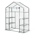 [en.casa] Gewächshaus Hoorn Tomatengewächshaus 140 x 73 x 195 cm Foliengewächshaus mit Ablagen Satteldach Treibhaus mit aufrollbarer Tür Stahlrahmen Transparent - Thumbnail 8