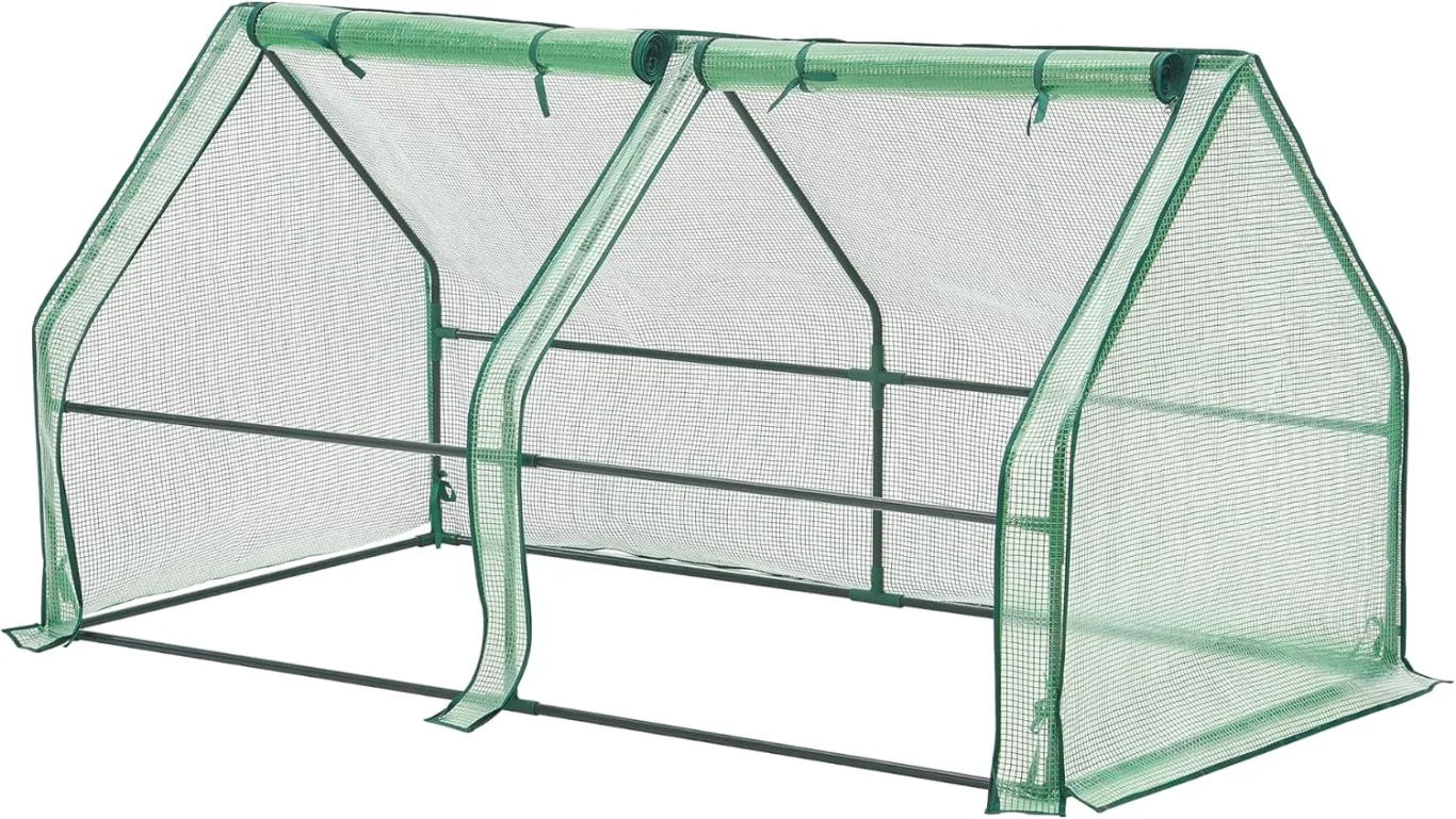 Mini Gewächshaus Nissewaard 180x90x90cm Foliengewächshaus für draußen Treibhaus mit Reißverschluss und 2 Fenstern Gitternetzfolie Grün - Bild 1