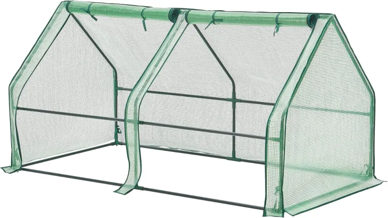 Mini Gewächshaus Nissewaard 180x90x90cm Foliengewächshaus für draußen Treibhaus mit Reißverschluss und 2 Fenstern Gitternetzfolie Grün – Bild 1