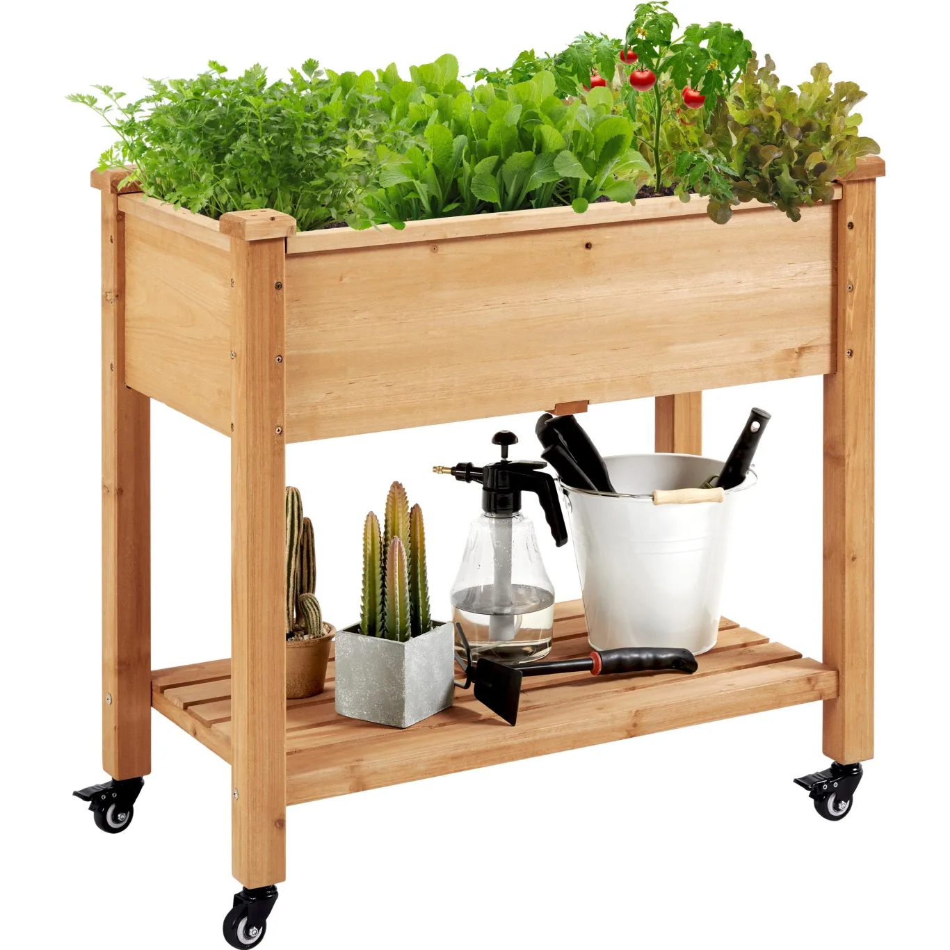 Yaheetech Hochbeet mit Rollen & Ablageboden, Pflanzkasten Pflanztrog Blumenkübel Kräuterbeet aus Holz, Pflanzbeet für Garten, Balkon & Terrasse, 87 x 47 x 83,5 cm - Bild 1