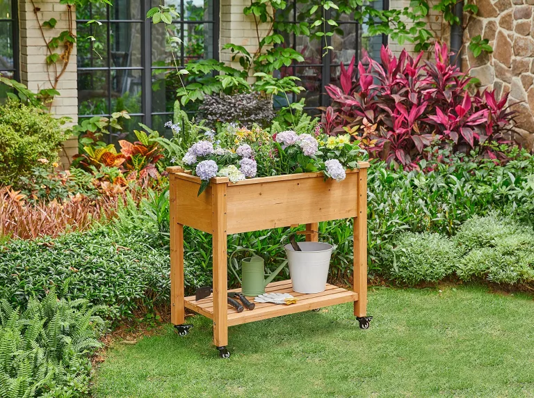 Yaheetech Hochbeet mit Rollen & Ablageboden, Pflanzkasten Pflanztrog Blumenkübel Kräuterbeet aus Holz, Pflanzbeet für Garten, Balkon & Terrasse, 87 x 47 x 83,5 cm – Bild 2