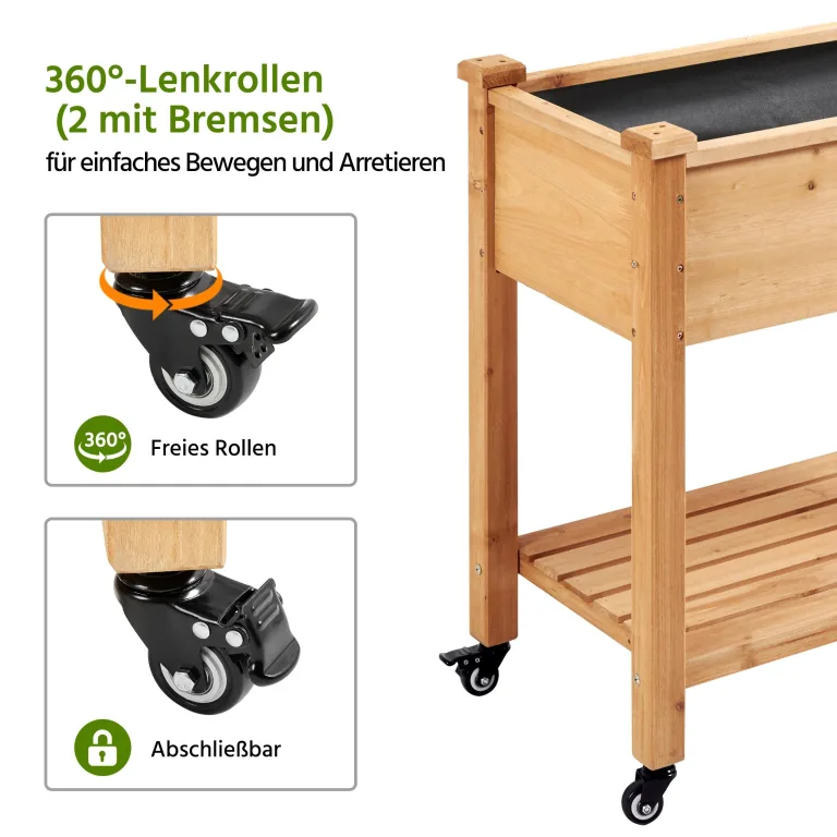 Yaheetech Hochbeet mit Rollen & Ablageboden, Pflanzkasten Pflanztrog Blumenkübel Kräuterbeet aus Holz, Pflanzbeet für Garten, Balkon & Terrasse, 87 x 47 x 83,5 cm – Bild 8