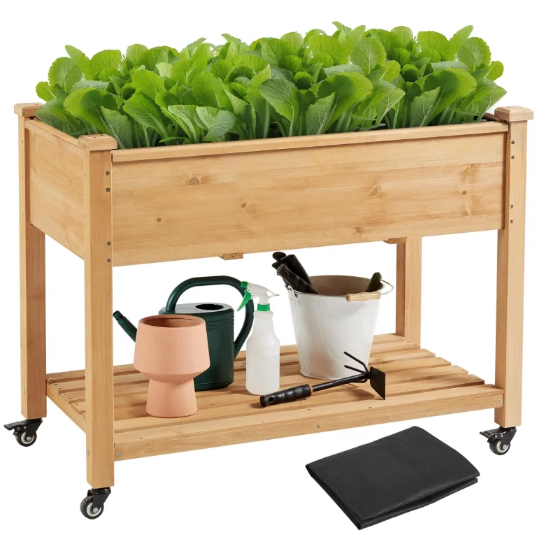 Yaheetech Hochbeet mit Rollen & Ablageboden, Pflanzkasten Pflanztrog Blumenkübel Kräuterbeet aus Holz, Pflanzbeet für Garten, Balkon & Terrasse, 87 x 47 x 83,5 cm – Bild 10