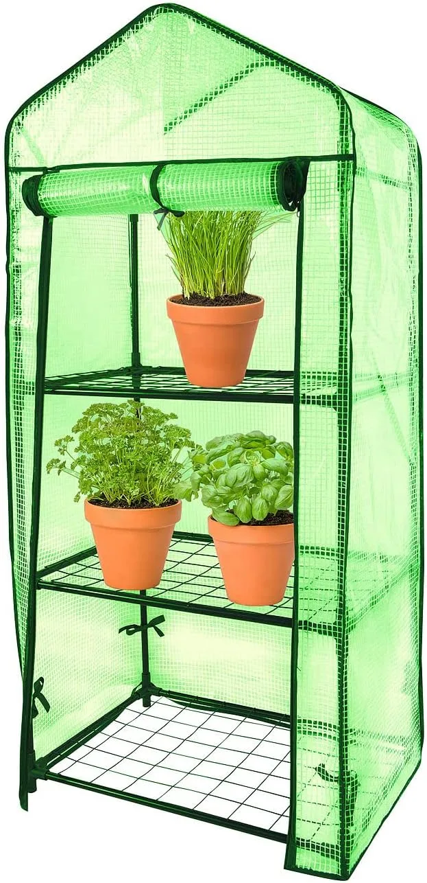 Royal Gardineer Balkongewächshaus Folie: Folien-Gewächshaus, 4 Etagen, aufrollbare Tür, 69 x 160 x 49 cm, grün (Mini Gewächshaus Folie, Ablage, Insektenschutz) - Bild 1