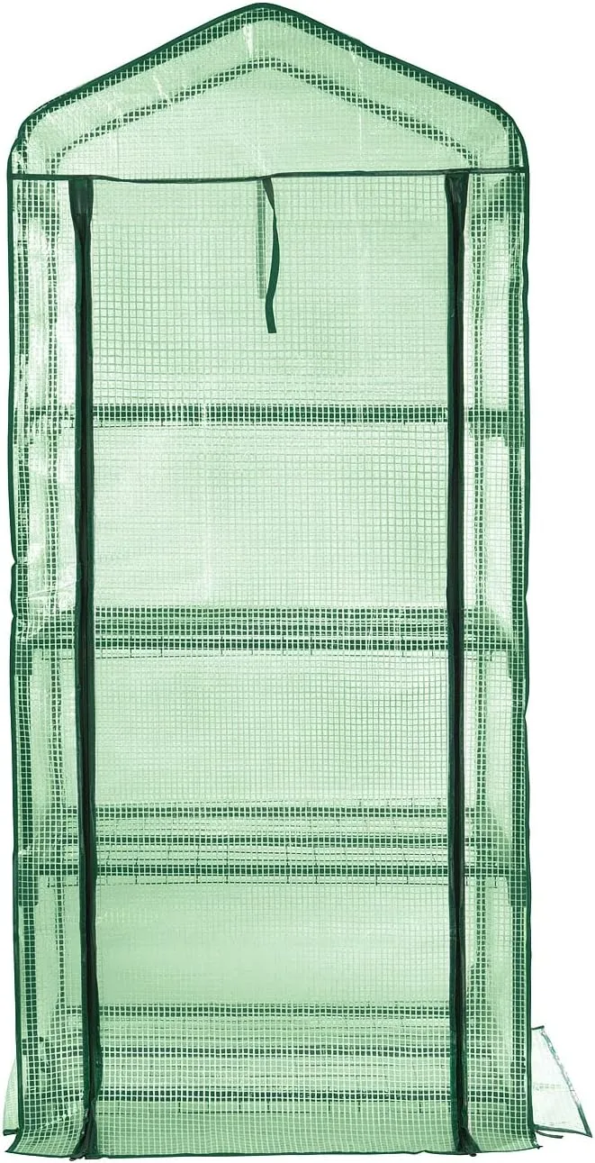 Royal Gardineer Balkongewächshaus Folie: Folien-Gewächshaus, 4 Etagen, aufrollbare Tür, 69 x 160 x 49 cm, grün (Mini Gewächshaus Folie, Ablage, Insektenschutz) – Bild 3