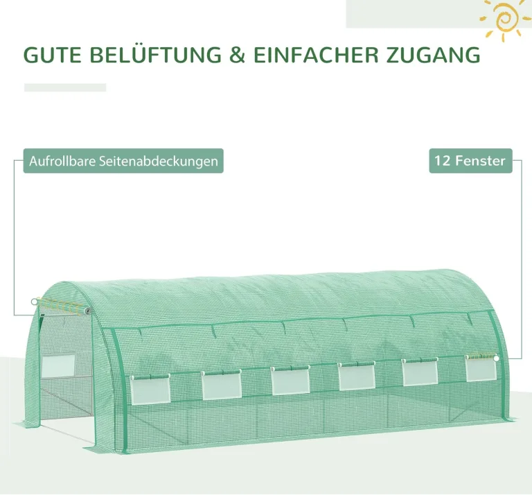 Outsunny Foliengewächshaus Polytunnel 6 x 3 x 2 m begehbares Gewächshaus mit aufrollbar Abdeckungen Folientunnel Treibhaus UV-Schutz Stahlrohr Grün – Bild 5