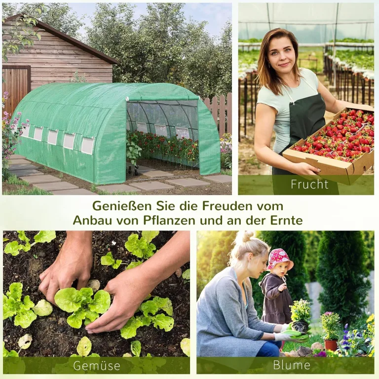 Outsunny Foliengewächshaus Polytunnel 6 x 3 x 2 m begehbares Gewächshaus mit aufrollbar Abdeckungen Folientunnel Treibhaus UV-Schutz Stahlrohr Grün – Bild 6