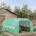 Outsunny Foliengewächshaus Polytunnel 6 x 3 x 2 m begehbares Gewächshaus mit aufrollbar Abdeckungen Folientunnel Treibhaus UV-Schutz Stahlrohr Grün - Thumbnail 3