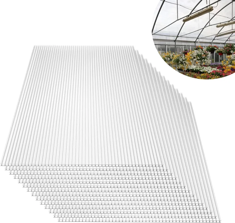 Froadp 4mm Stegplatten Set, 1210x605mm Polycarbonat Hohlkammerplatten, 14 Stück Transparent UV-beständigem Gewächshausplatte, Witterungsbeständig Doppelstegplatten für Garten Gewächshaus Modellbau
