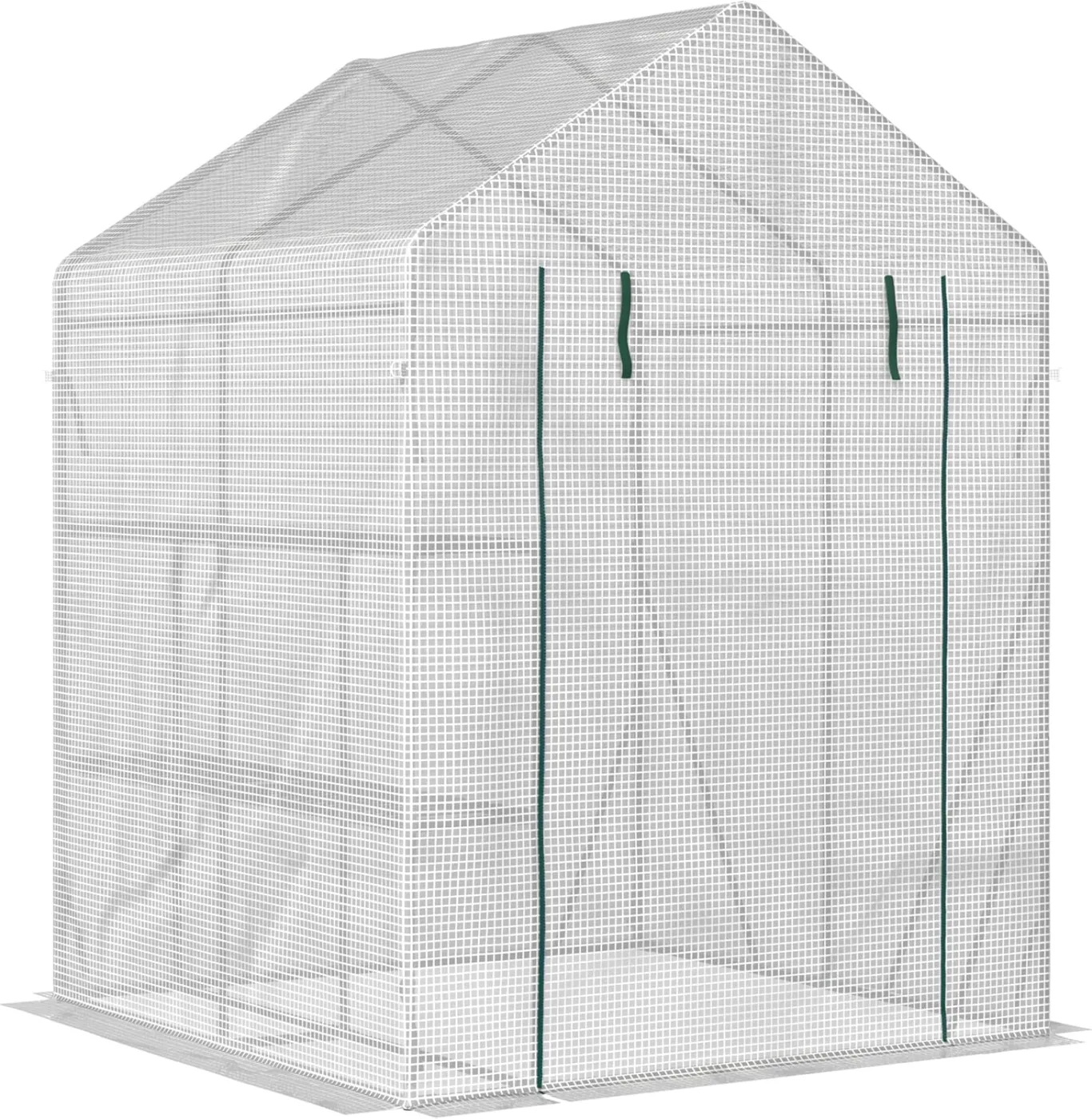 Outsunny Foliengewächshaus begehbares Gewächshaus mit 4 Regalebenen Tomatengewächshaus Treibhaus Frühbeet mit Reißverschlusstüren Weiß Stahl PE-Kunststoff 143 x 143 x 195 cm - Bild 1