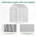Outsunny Foliengewächshaus begehbares Gewächshaus mit 4 Regalebenen Tomatengewächshaus Treibhaus Frühbeet mit Reißverschlusstüren Weiß Stahl PE-Kunststoff 143 x 143 x 195 cm - Thumbnail 5