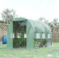Outsunny Foliengewächshaus, 2,95 x 2 x 2 m Tunnel-Gewächshaus, Treibhaus mit aufrollbarem Fenster, UV-Schutz, Winddichtes Tomatenhaus, für Garten, Balkon, Stahl, Grün - Thumbnail 3