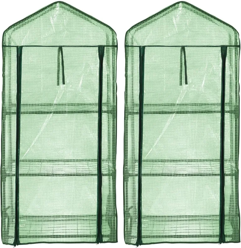 Royal Gardineer Gewächshaus Balkon: 2er-Set Folien-Gewächshäuser, 3 Etagen, Aufroll-Tür, 59x126x39cm, grün (Gartengewächshaus, Gewächszelt Tomaten, Insektenschutz) – Bild 2