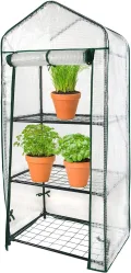 Royal Gardineer Gewächshaus Regale: 2er-Set Folien-Gewächshäuser, 3 Etagen, Aufroll-Tür, 59x126x39cm, weiß (Pflanzenregal, Foliengewächshaus Tomaten, Insektenschutz) - Thumbnail 7
