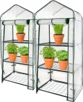 Royal Gardineer Gewächshaus Regale: 2er-Set Folien-Gewächshäuser, 3 Etagen, Aufroll-Tür, 59x126x39cm, weiß (Pflanzenregal, Foliengewächshaus Tomaten, Insektenschutz) - Thumbnail 2