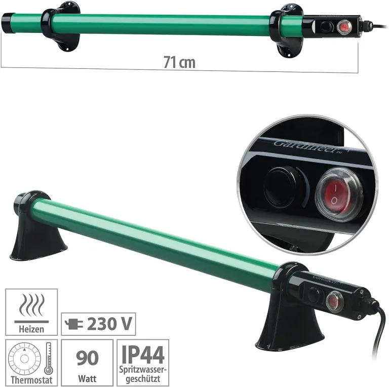 Royal Gardineer Frostwächter: Elektrische Stabheizung für Gewächshäuser, 90 Watt, 71 cm, IP44 (Frostwächter Gewächshaus, IP44, Temperaturregler) – Bild 11