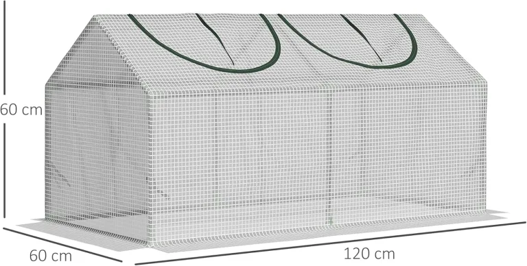 Outsunny Gewächshaus mit Fernster, PE-Gitterfolie, Foliengewächshaus aus Stahl, Treibhaus für Balkon, Garten, Tomatenhaus 120x60x60cm, Tomatengewächshaus für Gemüse, Blumen, Pflanzen, Weiß – Bild 7