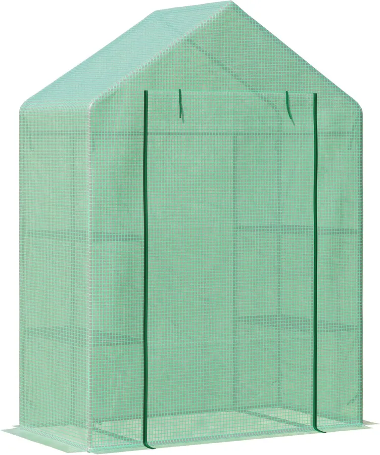 Outsunny Foliengewächshaus Gewächshaus mit 6 Regalebenen begehbares Gartenhäuschen Treibhaus Tomatenhaus Pflanzenhaus mit aufrollbarem Eingang Frühbeet Grün 141 x 72 x 191 cm – Bild 1