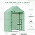 Outsunny Foliengewächshaus Gewächshaus mit 6 Regalebenen begehbares Gartenhäuschen Treibhaus Tomatenhaus Pflanzenhaus mit aufrollbarem Eingang Frühbeet Grün 141 x 72 x 191 cm - Thumbnail 3