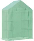 Outsunny Foliengewächshaus Gewächshaus mit 6 Regalebenen begehbares Gartenhäuschen Treibhaus Tomatenhaus Pflanzenhaus mit aufrollbarem Eingang Frühbeet Grün 141 x 72 x 191 cm - Thumbnail 1