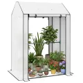 Outsunny Mini-Gewächshaus mit 4 Drahtregalen, tragbares Tomatengewächshaus, verbessertes Garten-Wachstumshaus für Pflanzen mit aufrollbarer Tür und Lüftungsschlitzen, 100 x 80 x 150 cm, Weiß - Thumbnail 1
