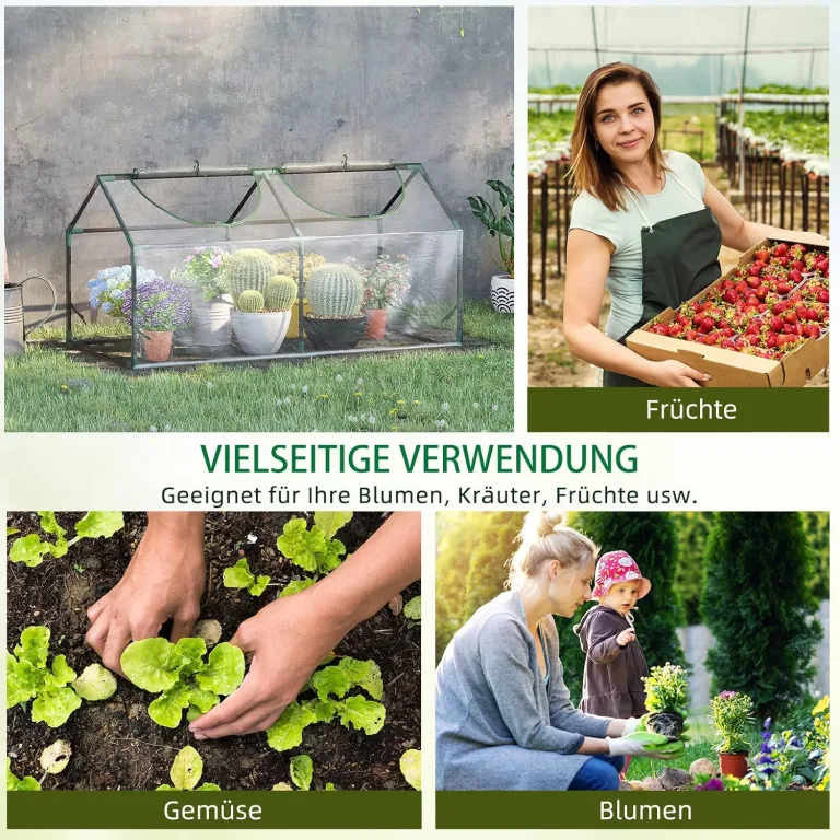 Outsunny Gewächshaus mit Fernster, PE-Gitterfolie, Foliengewächshaus aus Stahl, Treibhaus für Balkon, Garten, Tomatenhaus 120x60x60cm, Tomatengewächshaus für Gemüse, Blumen, Pflanzen, Transparent – Bild 7