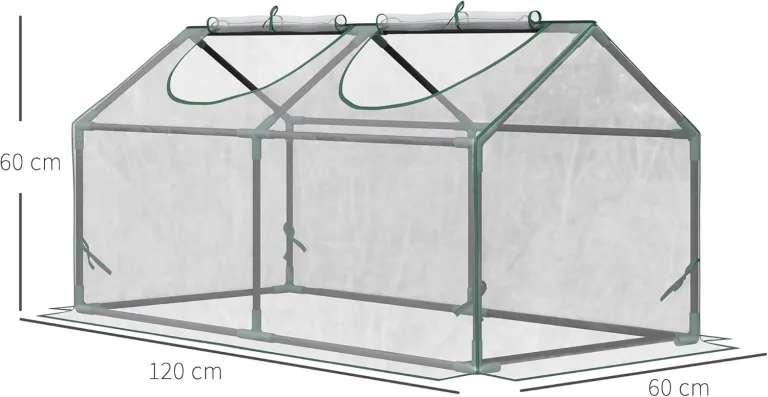 Outsunny Gewächshaus mit Fernster, PE-Gitterfolie, Foliengewächshaus aus Stahl, Treibhaus für Balkon, Garten, Tomatenhaus 120x60x60cm, Tomatengewächshaus für Gemüse, Blumen, Pflanzen, Transparent – Bild 8