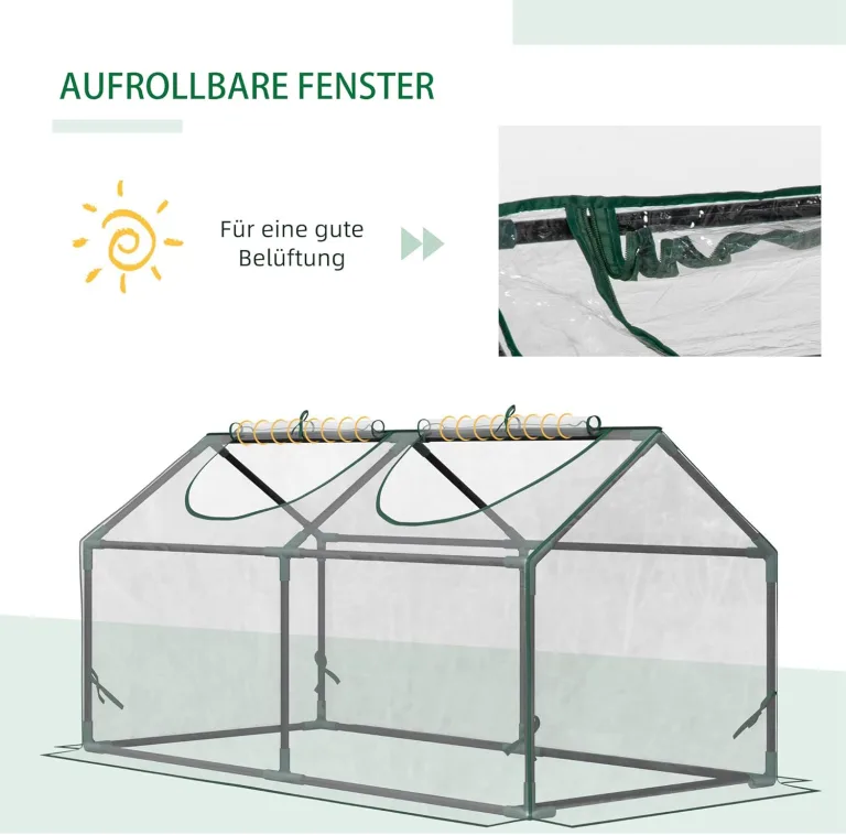 Outsunny Gewächshaus mit Fernster, PE-Gitterfolie, Foliengewächshaus aus Stahl, Treibhaus für Balkon, Garten, Tomatenhaus 120x60x60cm, Tomatengewächshaus für Gemüse, Blumen, Pflanzen, Transparent – Bild 5