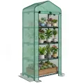 Outsunny Gewächshaus mit Regale Foliengewächshaus mit Rolltor Winterfest Treibhaus Tomatenhaus für Balkon Garten 70 x 50 x 160 cm Tomatengewächshaus für Tomaten Gemüse Blumen Pflanzen Dunkelgrün - Thumbnail 1