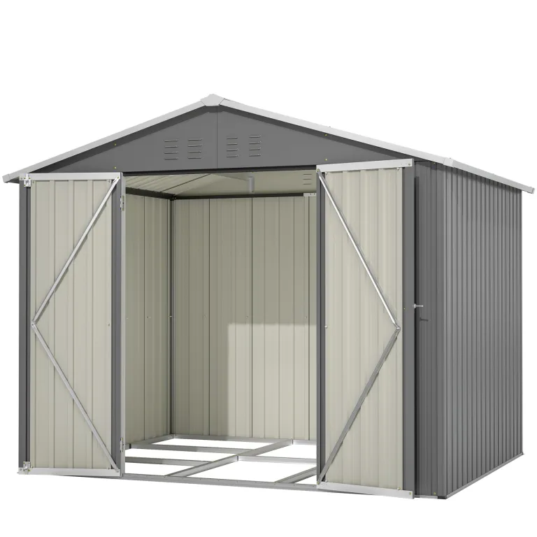 Thanaddo 8×6ft Gerätehaus Metall Groß Geräteschuppen 240x192x191 cm mit Fundamentrahmen, Wetterfest Gartenhaus mit Satteldach & Abschließbarer Tür, Gartenschuppen für Outdoor Garten Hinterhof, Grau – Bild 1