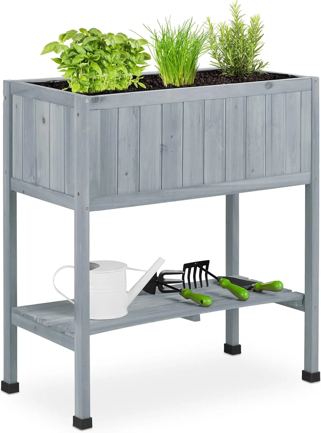 Relaxdays Hochbeet Holz, Pflanzbeet auf Stelzen, HBT: 80,5 x 74 x 38 cm, Garten, Balkon & Terrasse, mit Folie, grau - Bild 1
