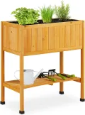 Relaxdays Hochbeet Holz, Pflanzbeet auf Stelzen, HBT: 80,5 x 74 x 38 cm, Garten, Balkon & Terrasse, mit Folie, grau - Thumbnail 10