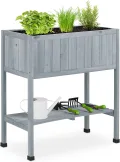 Relaxdays Hochbeet Holz, Pflanzbeet auf Stelzen, HBT: 80,5 x 74 x 38 cm, Garten, Balkon & Terrasse, mit Folie, grau - Thumbnail 1
