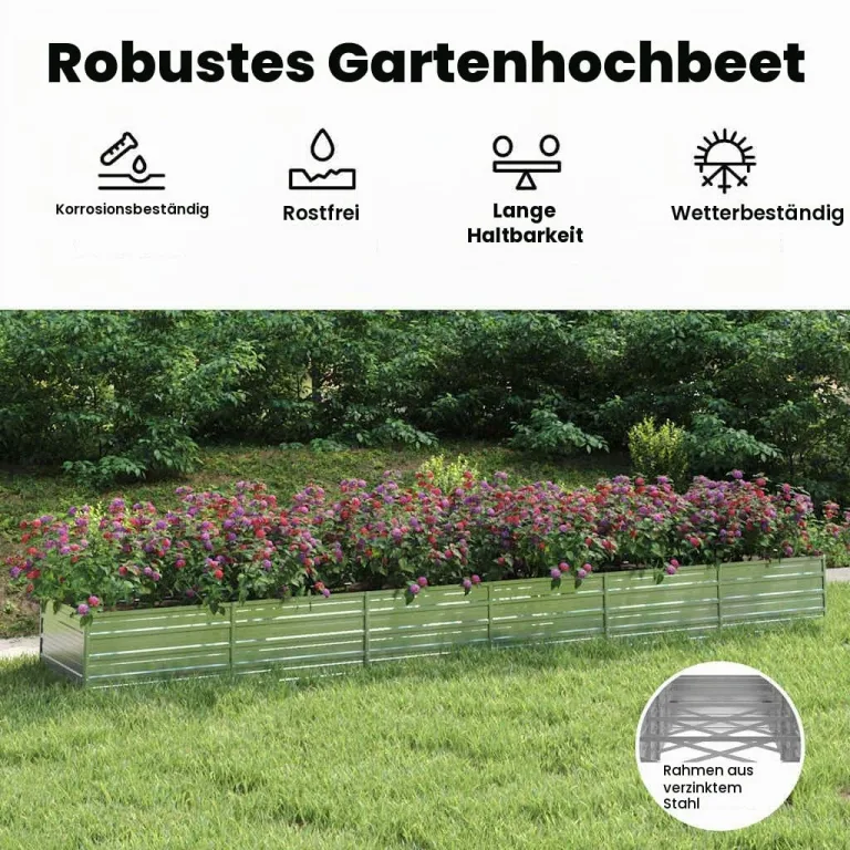 vidaXL Garten Hochbeet Pflanzkasten Pflanzbeet Gemüsebeet Blumenbeet Blumenkasten Frühbeet Gartenbeet Blumenkübel Pflanzkübel 480x80x45cm Verzinkter Stahl Silbern – Bild 5
