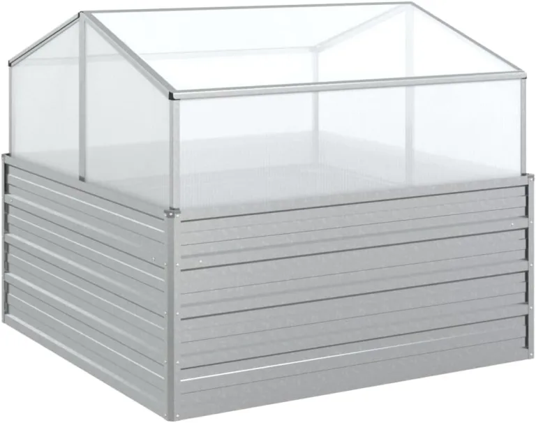 vidaXL Garten Hochbeet mit Gewächshaus Pflanzkasten Pflanzbeet Gemüsebeet Blumenbeet Blumenkasten Frühbeet Gartenbeet Blumenkübel Pflanzkübel 100x100x85cm Silbern – Bild 1