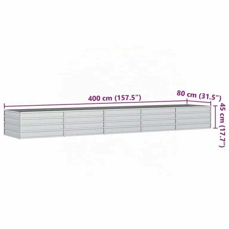 vidaXL Garten Hochbeet Pflanzkasten Pflanzbeet Gemüsebeet Blumenbeet Blumenkasten Frühbeet Gartenbeet Blumenkübel Pflanzkübel 400x80x45cm Verzinkter Stahl Silbern – Bild 3