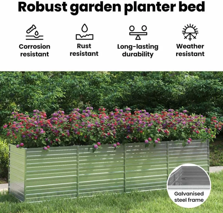 vidaXL Garten Hochbeet Pflanzkasten Pflanzbeet Gemüsebeet Blumenbeet Blumenkasten Frühbeet Gartenbeet Blumenkübel Pflanzkübel 320x80x77cm Verzinkter Stahl Silbern – Bild 6