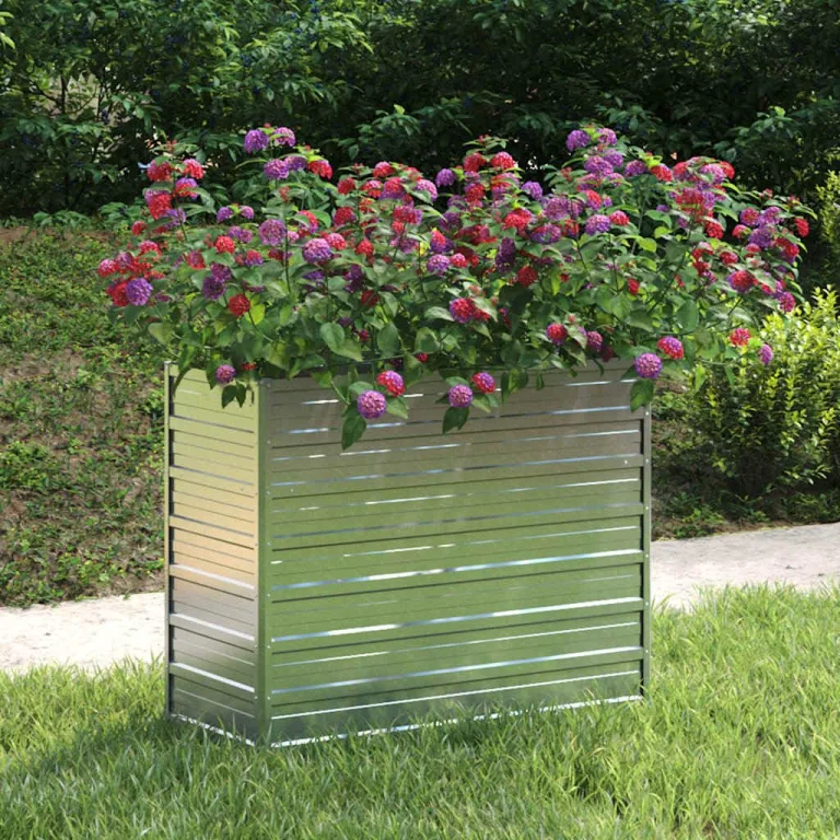 vidaXL Garten Hochbeet Pflanzkasten Pflanzbeet Gemüsebeet Blumenbeet Blumenkasten Frühbeet Gartenbeet Blumenkübel Pflanzkübel 100x40x77cm Verzinkter Stahl Silbern – Bild 2