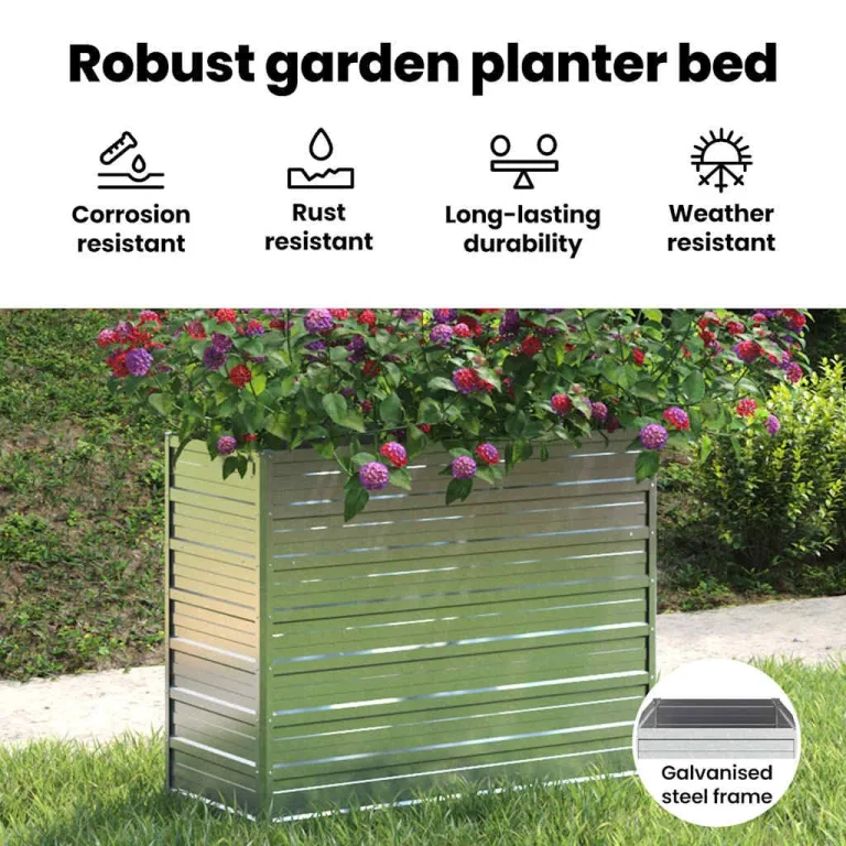 vidaXL Garten Hochbeet Pflanzkasten Pflanzbeet Gemüsebeet Blumenbeet Blumenkasten Frühbeet Gartenbeet Blumenkübel Pflanzkübel 100x40x77cm Verzinkter Stahl Silbern – Bild 5