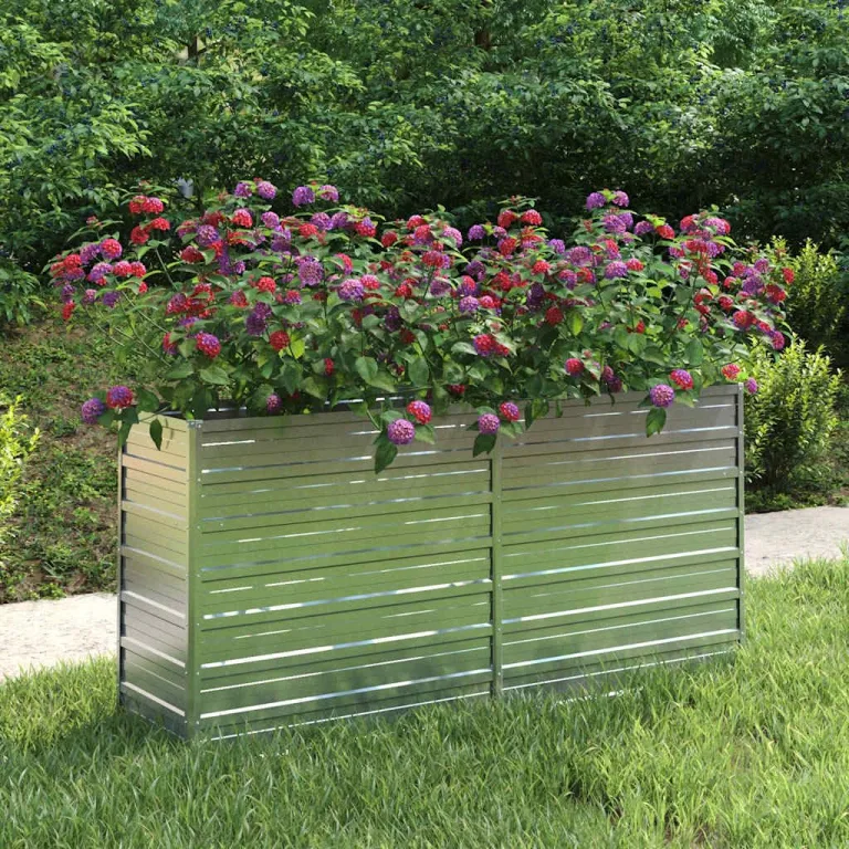 vidaXL Garten Hochbeet Pflanzkasten Pflanzbeet Gemüsebeet Blumenbeet Blumenkasten Frühbeet Gartenbeet Blumenkübel Pflanzkübel 160x40x77cm Verzinkter Stahl Silbern – Bild 2