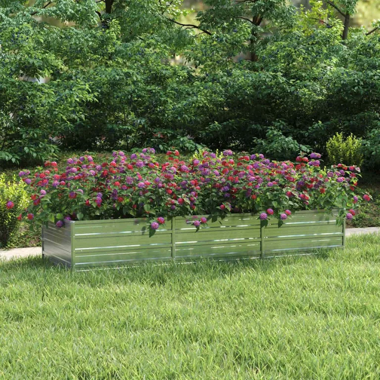 vidaXL Garten Hochbeet Pflanzkasten Pflanzbeet Gemüsebeet Blumenbeet Blumenkasten Frühbeet Gartenbeet Blumenkübel Pflanzkübel 240x80x45cm Verzinkter Stahl Silbern – Bild 2