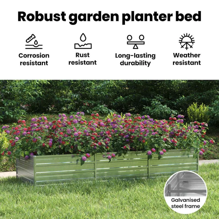 vidaXL Garten Hochbeet Pflanzkasten Pflanzbeet Gemüsebeet Blumenbeet Blumenkasten Frühbeet Gartenbeet Blumenkübel Pflanzkübel 240x80x45cm Verzinkter Stahl Silbern – Bild 5