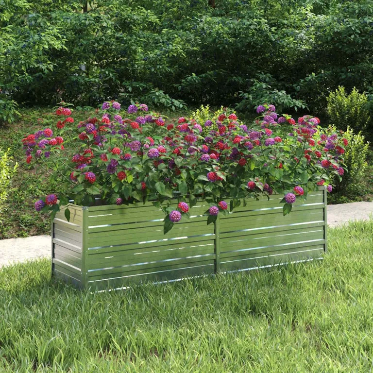 vidaXL Garten Hochbeet Pflanzkasten Pflanzbeet Gemüsebeet Blumenbeet Blumenkasten Frühbeet Gartenbeet Blumenkübel Pflanzkübel 160x40x45cm Verzinkter Stahl Silbern – Bild 2