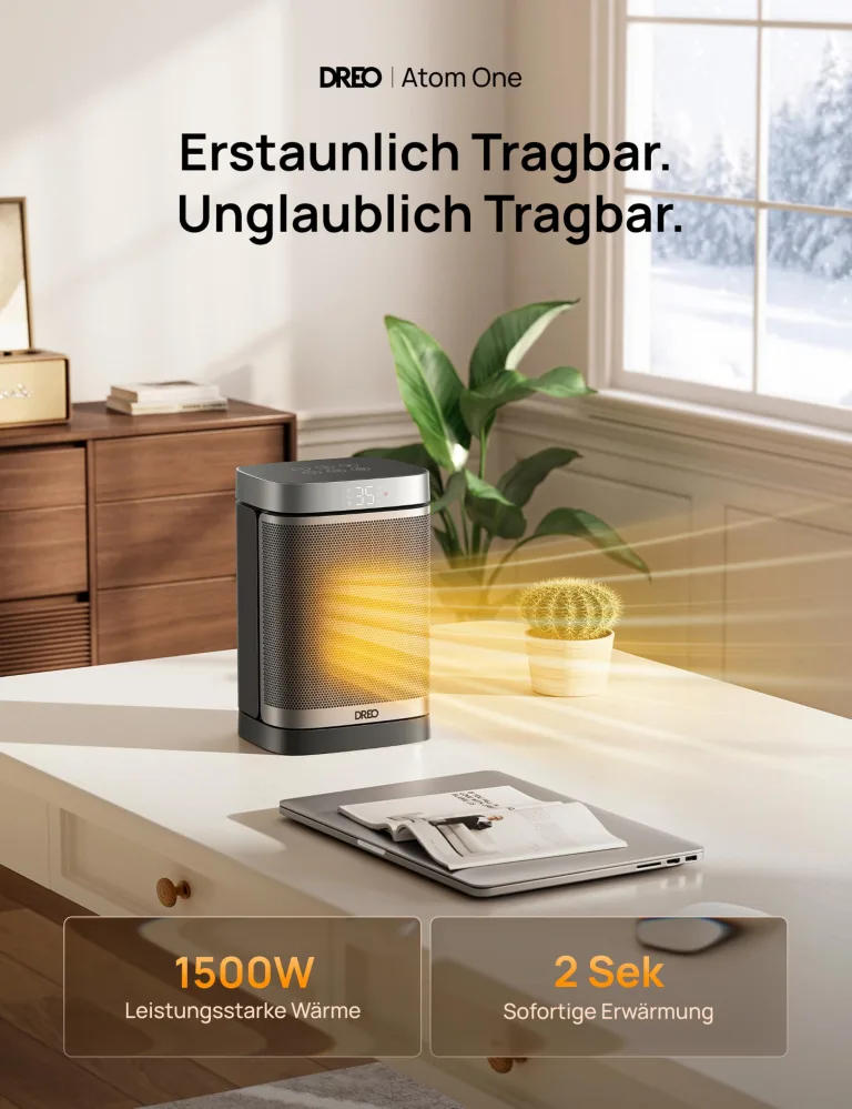 Dreo Heizlüfter Energiesparend Klein, 1500W Heizung Elektrisch mit Thermostat, 70° Oszillierend Elektroheizung, PTC Keramik Heizlüfter Leise, ECO-Modus, 12-Std-Timer, Überhitzungs- & Kippschutz – Bild 2