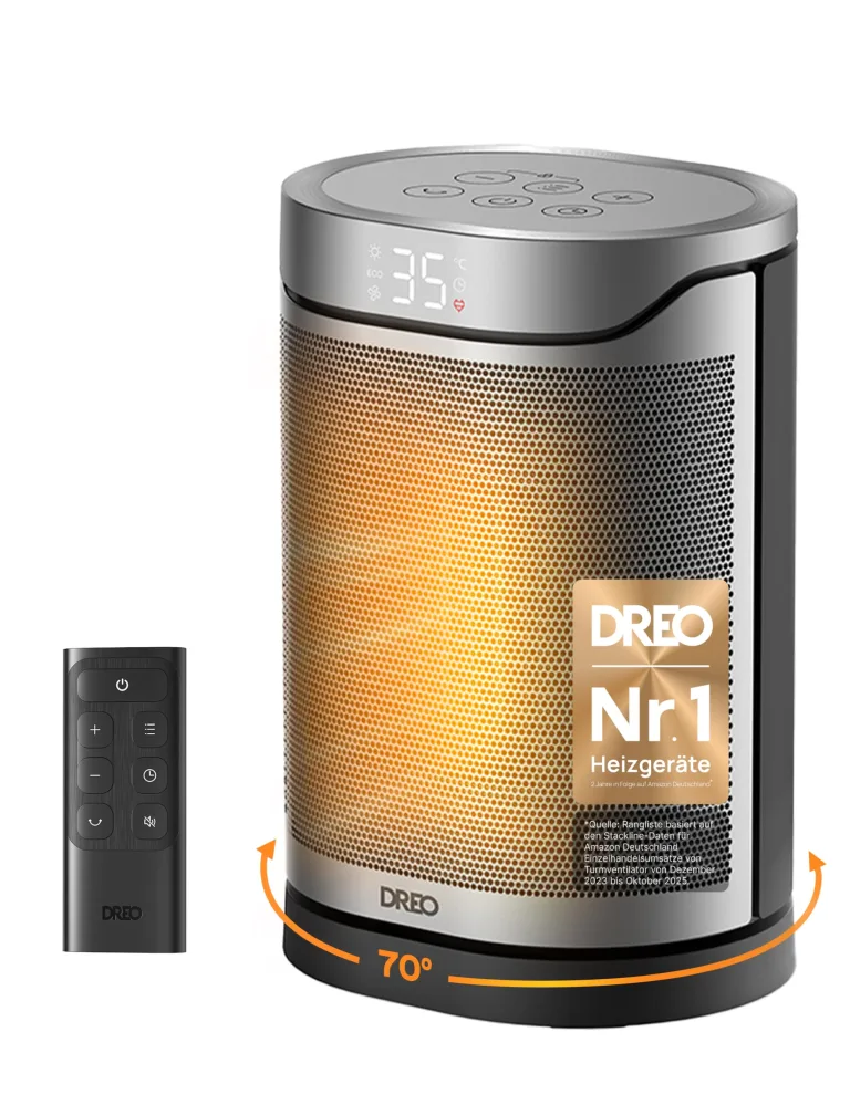 Dreo Heizlüfter Energiesparend Klein, 1500W Heizung Elektrisch mit Thermostat, 70° Oszillierend Elektroheizung, PTC Keramik Heizlüfter Leise, ECO-Modus, 12-Std-Timer, Überhitzungs- & Kippschutz – Bild 9