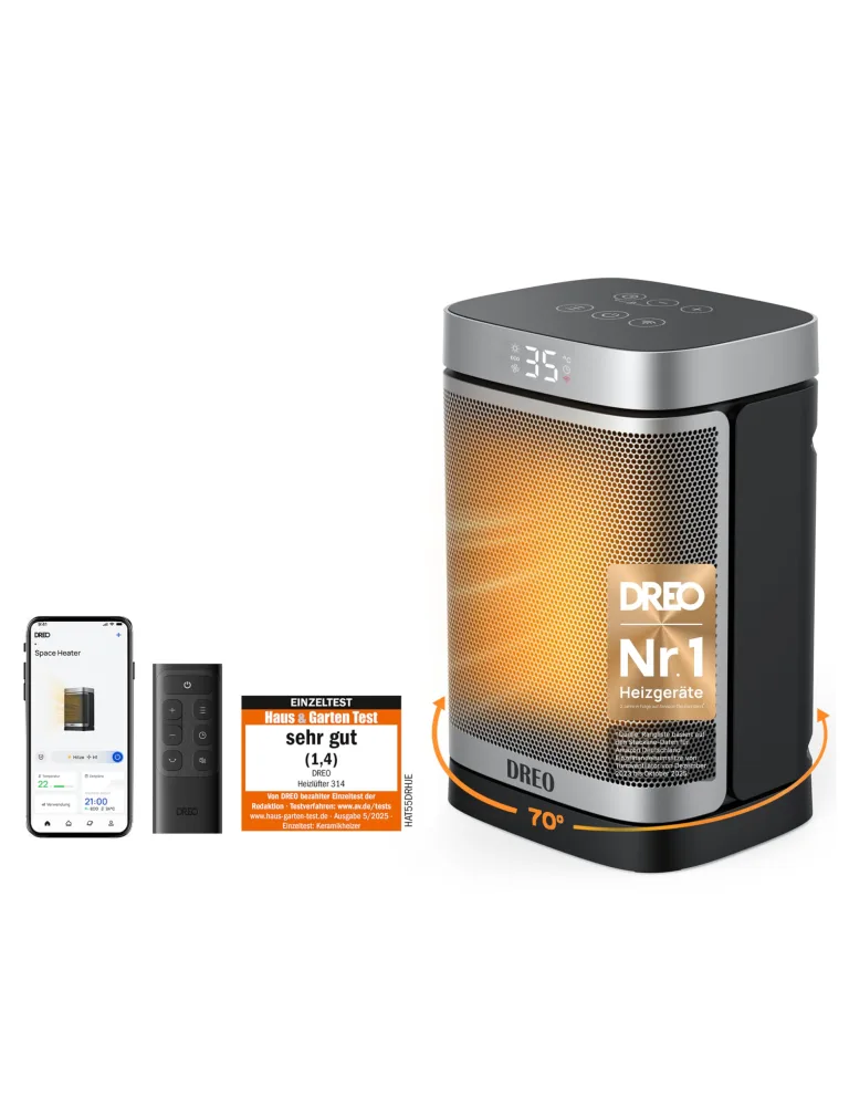 Dreo Heizlüfter Energiesparend Klein, 1500W Heizung Elektrisch mit Thermostat, 70° Oszillierend Elektroheizung, PTC Keramik Heizlüfter Leise, ECO-Modus, 12-Std-Timer, Überhitzungs- & Kippschutz – Bild 10